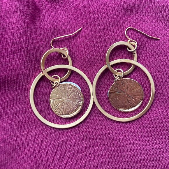 Gold-Tone Circle Drop Earrings With Iridescent Shell Accents - Picture 2 of 2